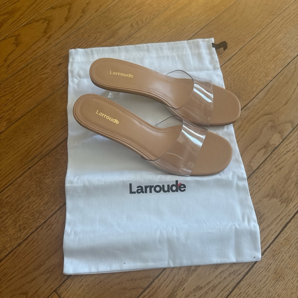 Larroude Nude Clear Strap Slide Sandals